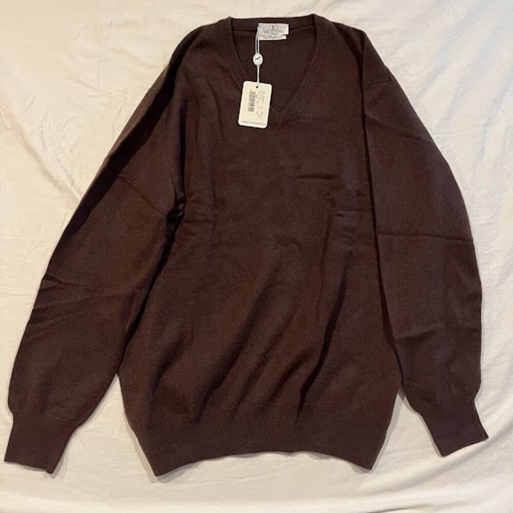 NWT Valentino Studio V Neck Cashmere Sweater Pullover Jumper Sz XXL Brown Luxury